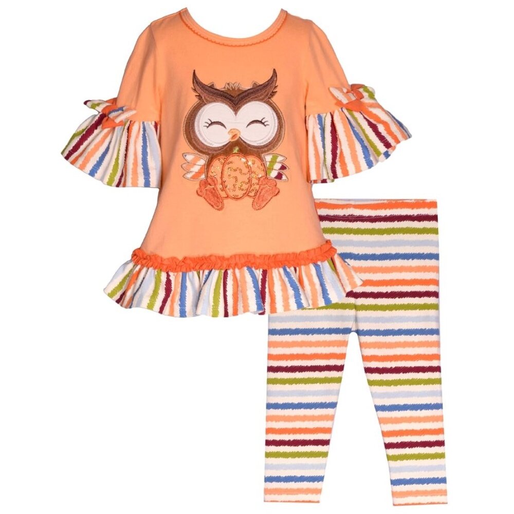 NEW Bonnie Jean Girls Size 12M-6X Owl Pumpkin Thanksgiving Top Pant Set